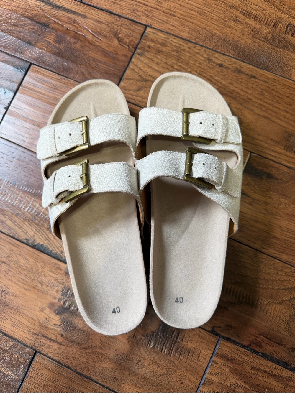 Beige Platform Gold Trim Sandals